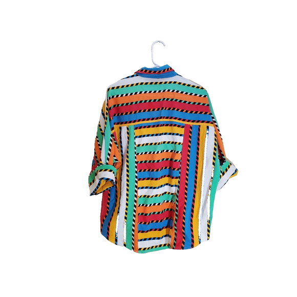 Y2K Rainbow Striped Women's Medium Large Boxy Button Up Top POP Swag Drip 90s - Picture 2 of 6